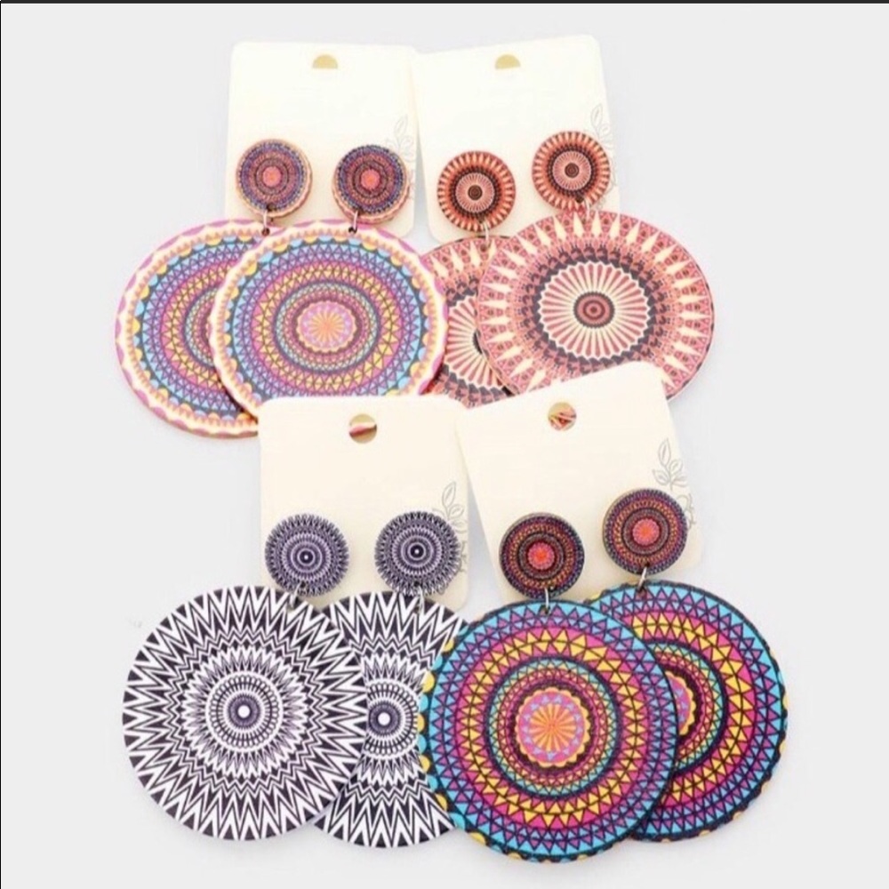 Boho Textured Pattern Wood Earrings